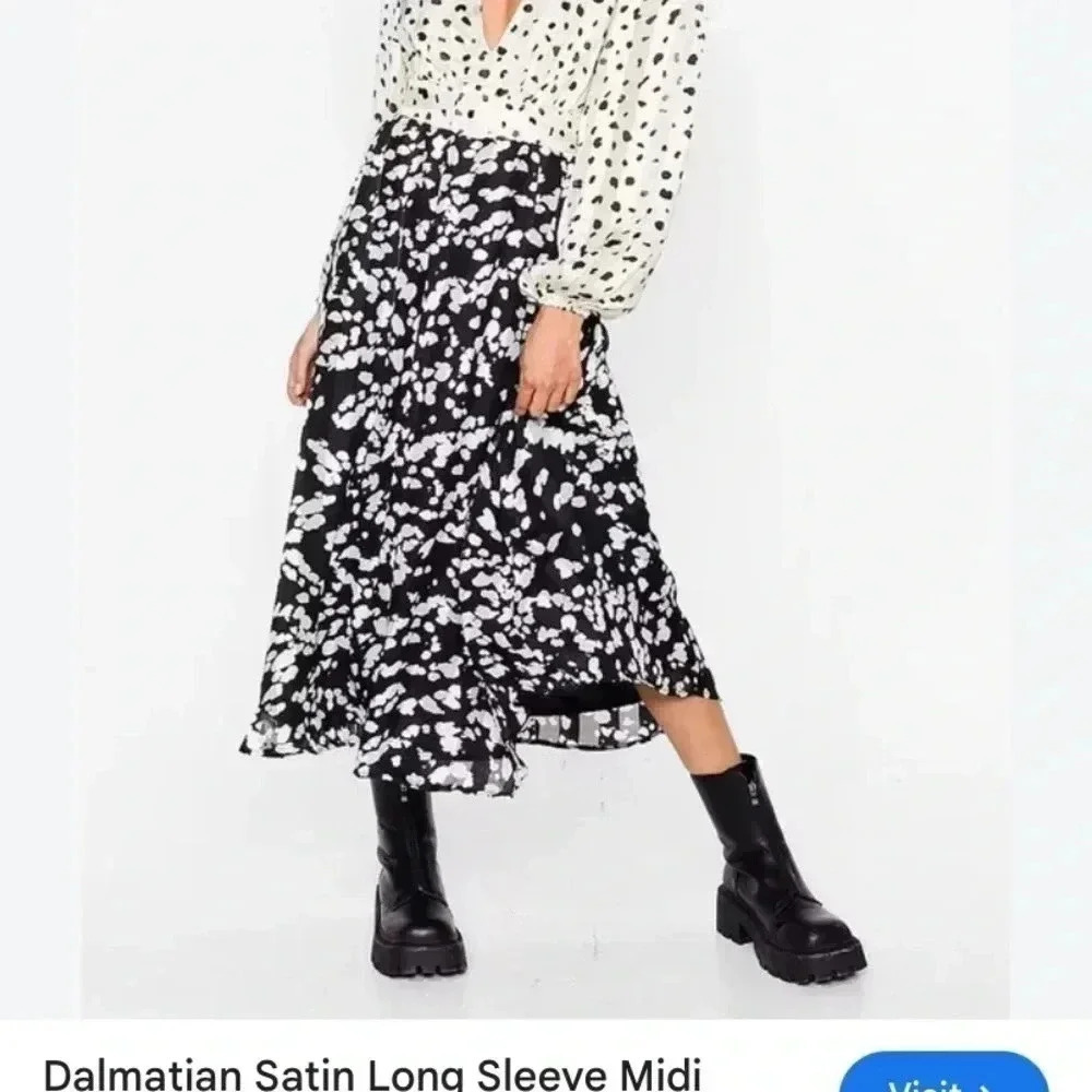 Nasty Gal Dalmatian Satin Long Sleeve Midi dress - Picture 17 of 17